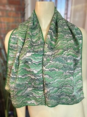 Vintage Glentex Green & White Scarf